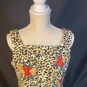 Leopard Print Sleeveless Blouse with Floral Accents